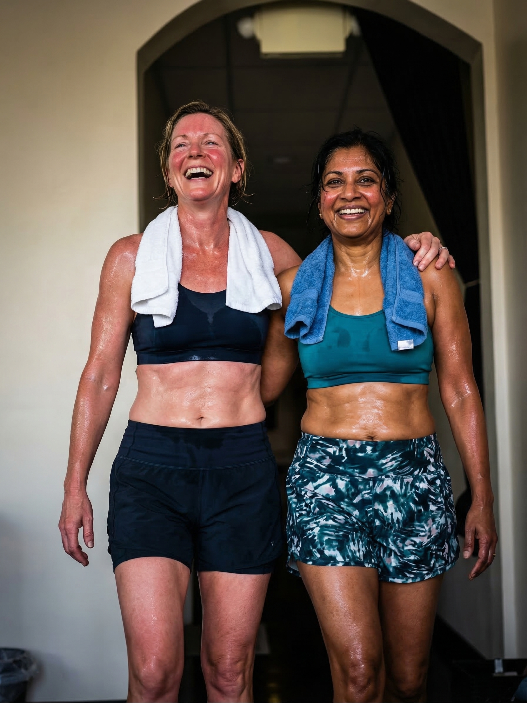 Friends leaving hot yoga class together